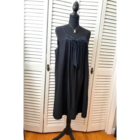 Black 100% Silk Whimsigoth Coquette Babydoll Slip Dress with Bow Size XL - Picture 1 of 6
